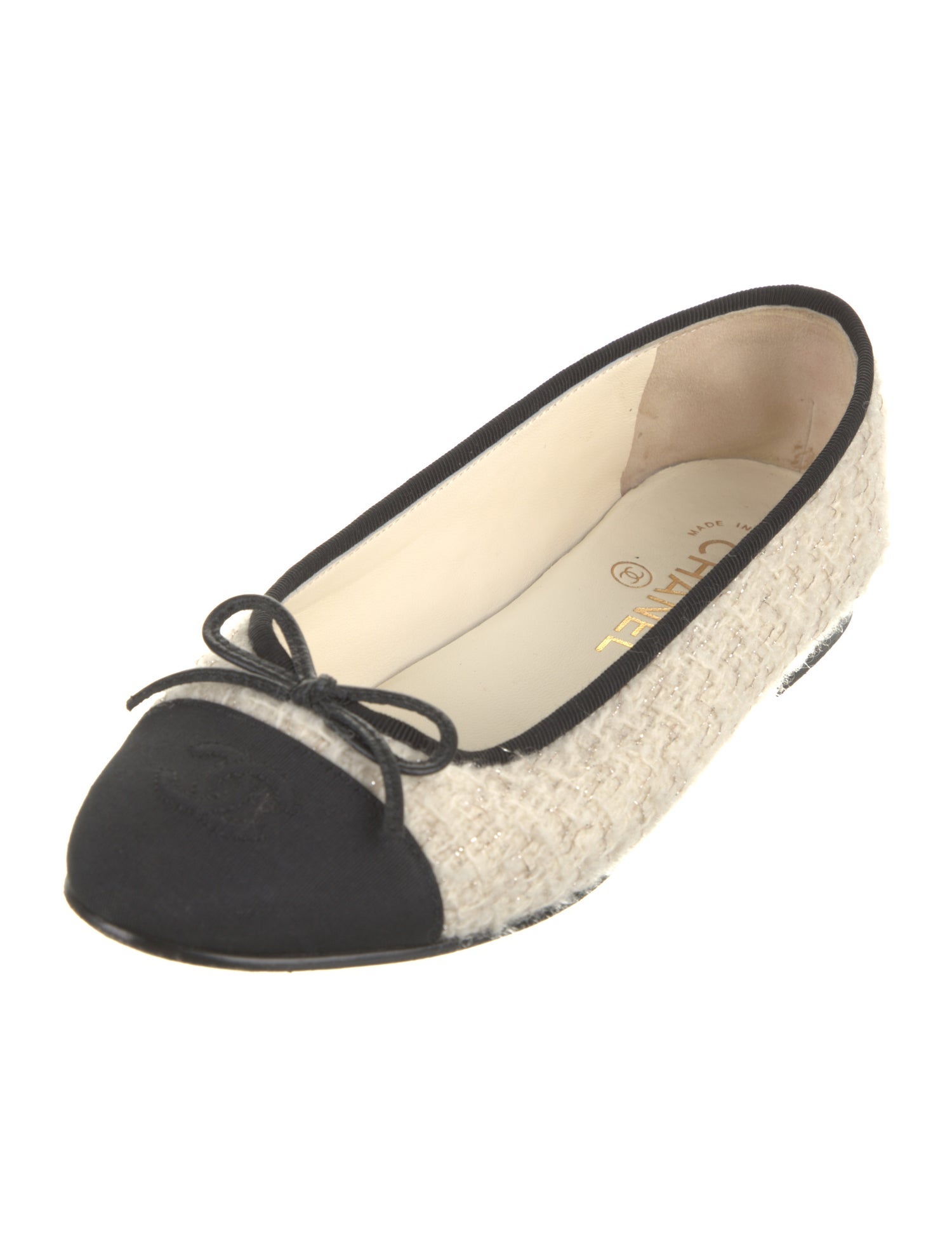 Chanel Tweed Pattern Tweed Ballet Flats