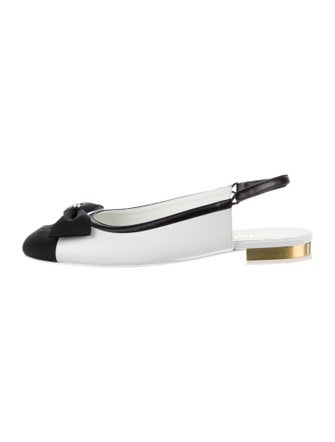 Chanel Interlocking CC Logo Leather Slingback Flats