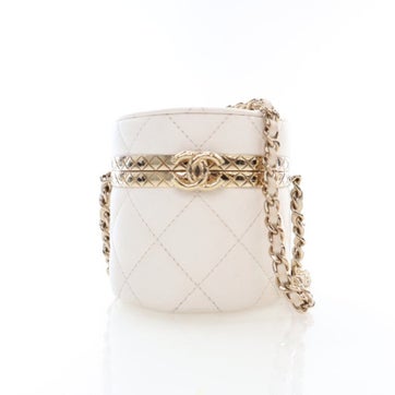 Chanel Crossbody Bags Interlocking CC White Lock Round Vanity Case Mini