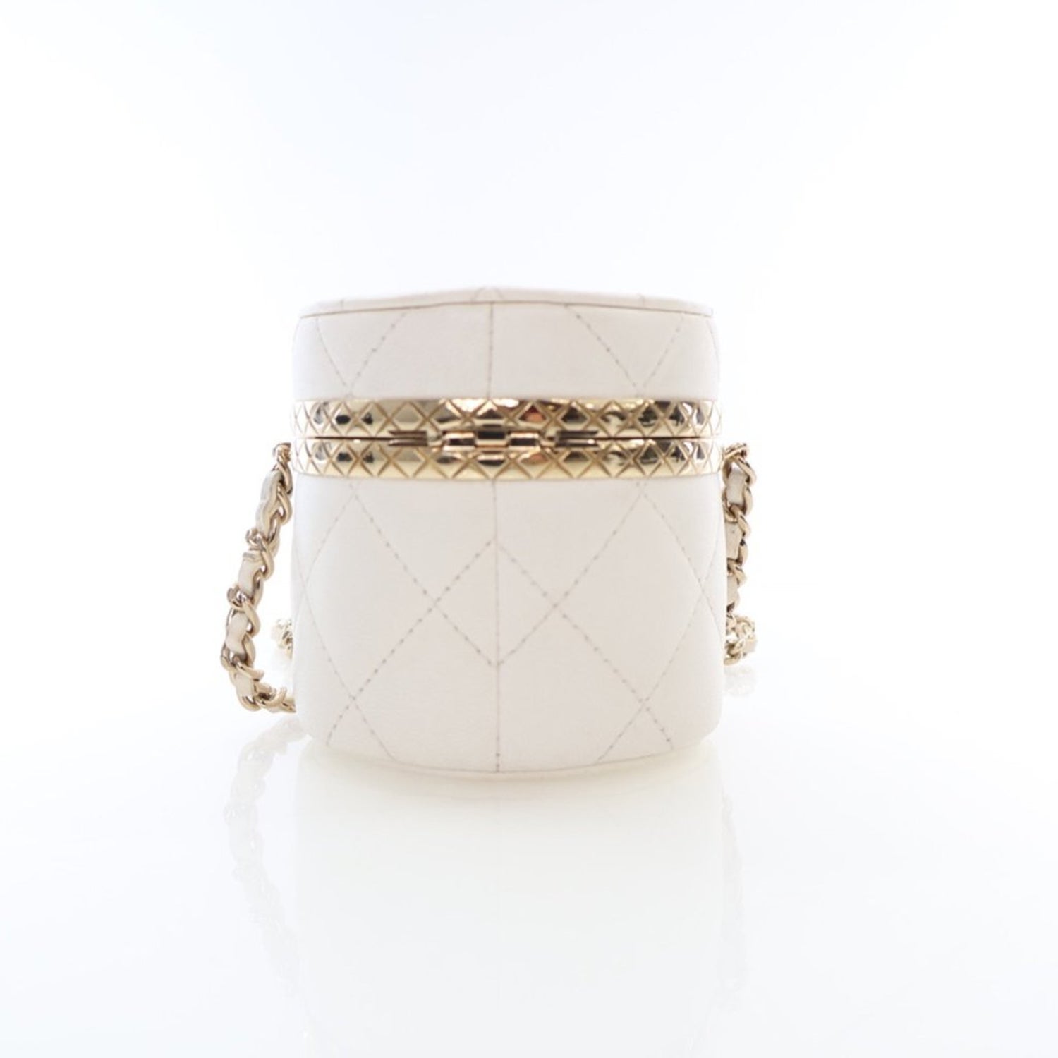 Chanel Interlocking CC White Lock Round Vanity Case Mini