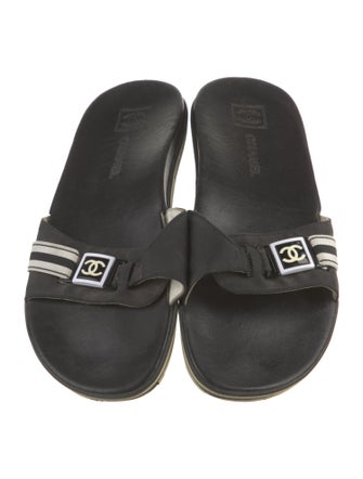 Chanel Interlocking CC Logo Leather Slides