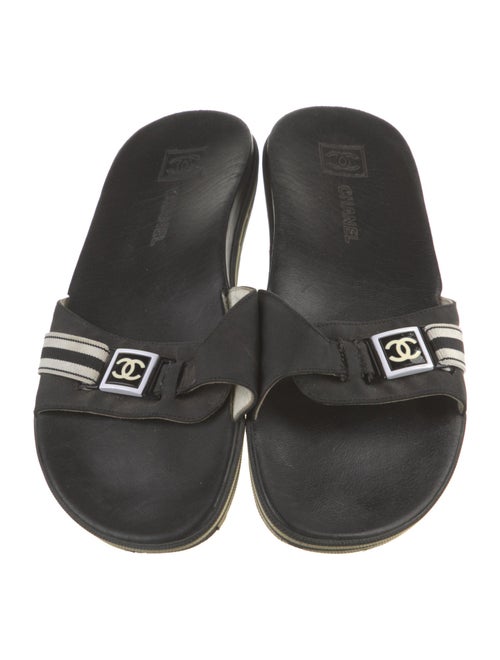 Chanel Interlocking CC Logo Leather Slides