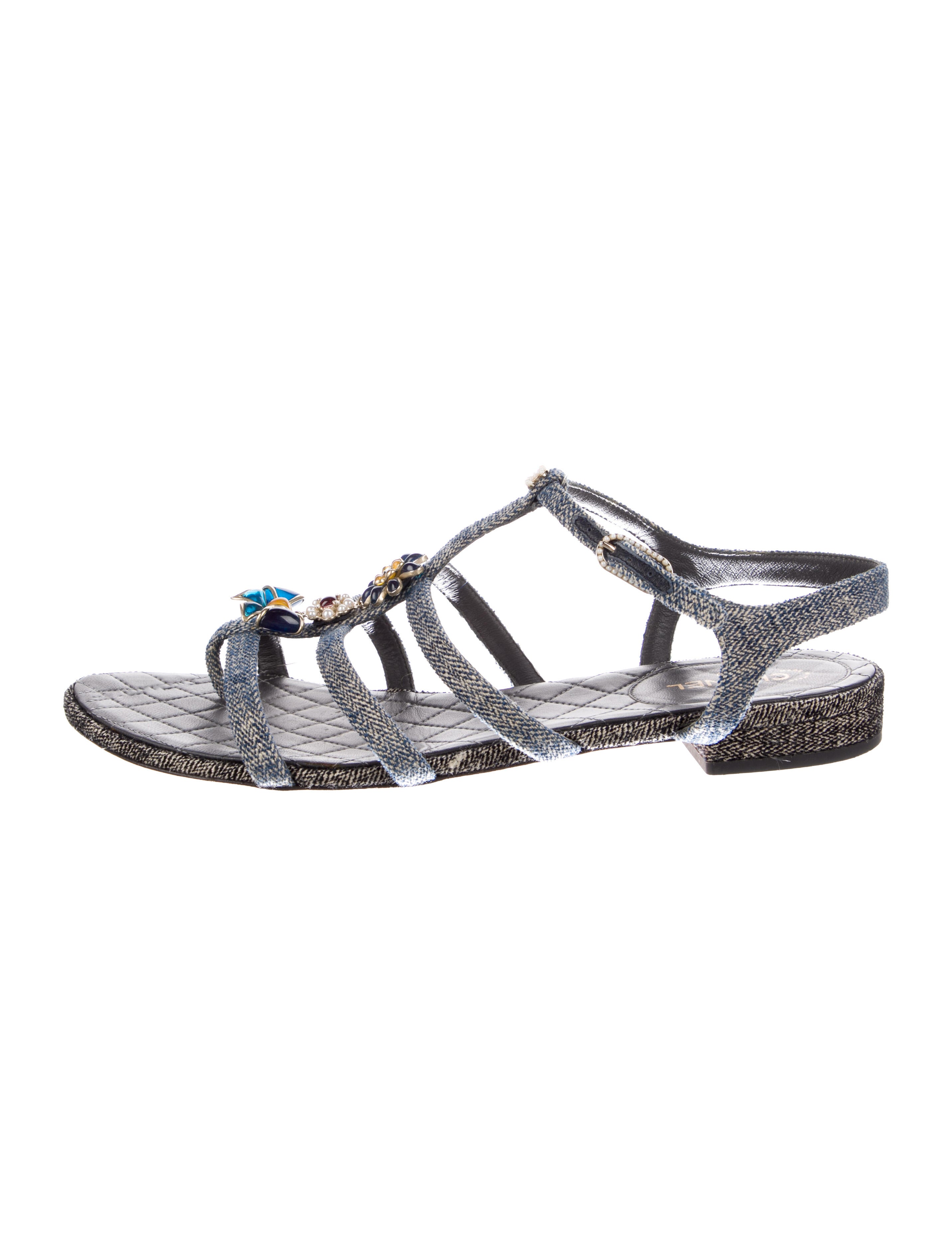 Chanel Interlocking CC Logo Denim Gladiator Sandals