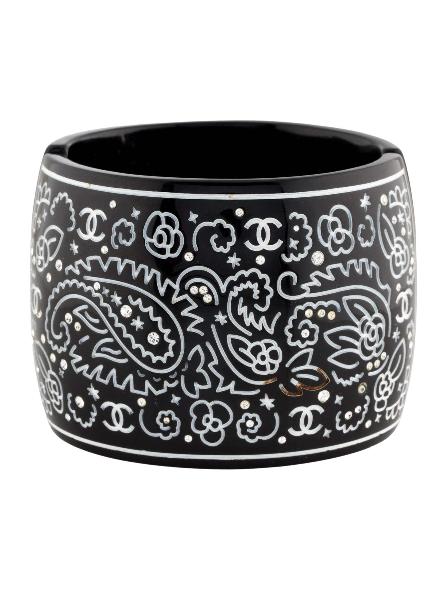 Chanel Strass & Resin Argyle Etched Hinged Bangle