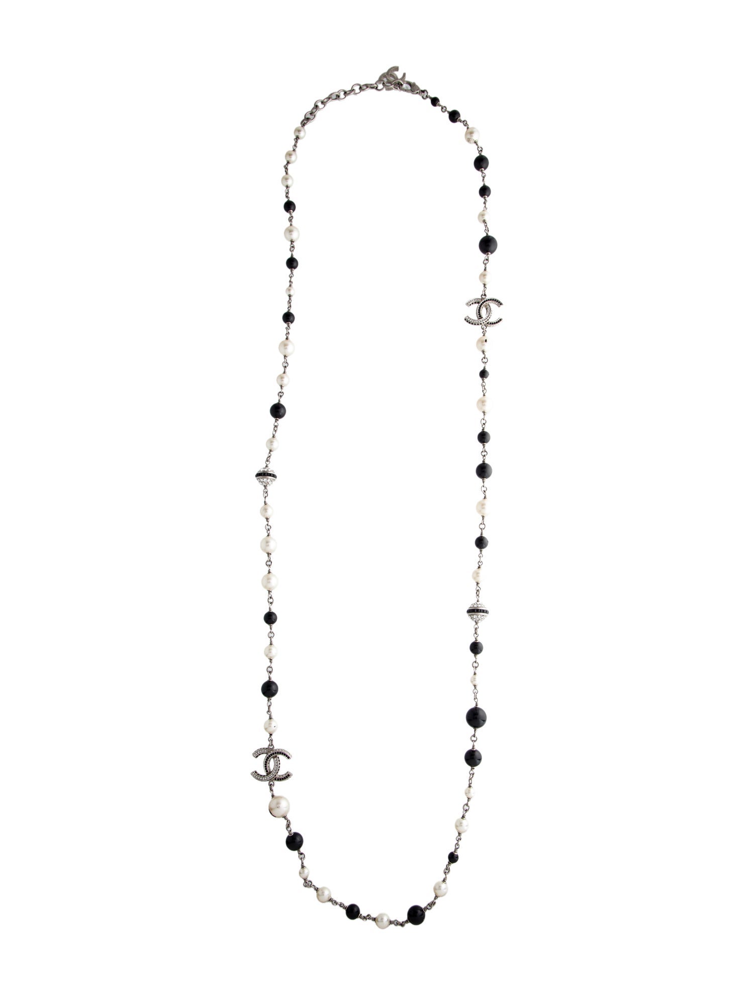 Chanel Faux Pearl, Resin & Strass CC Station Necklace