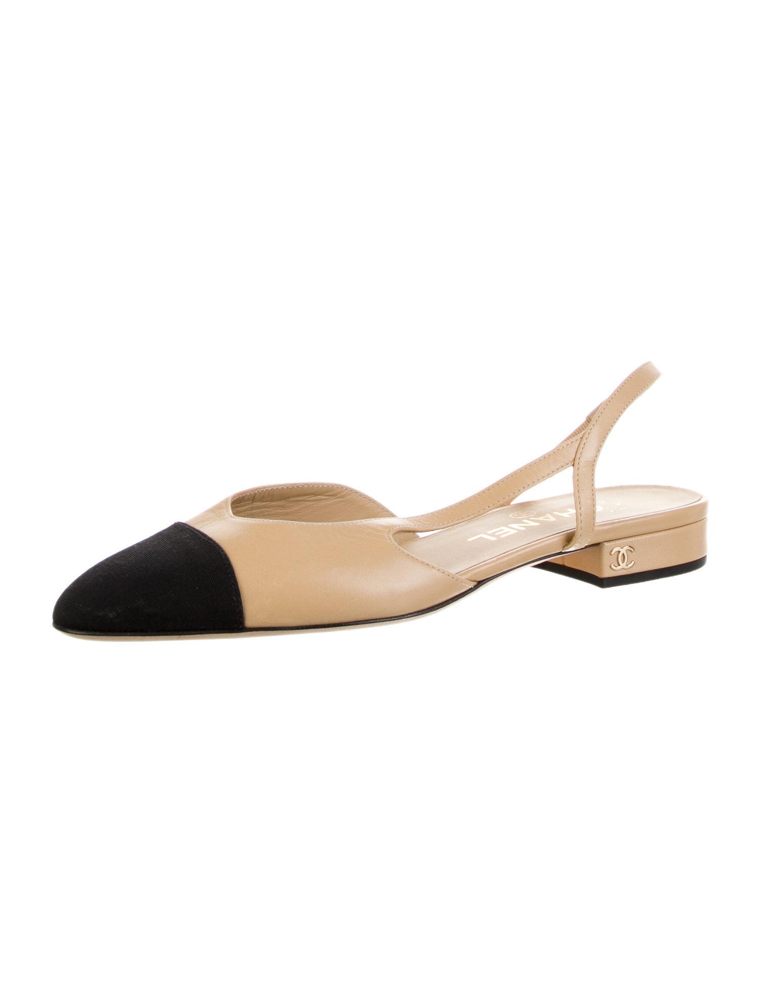 Chanel Leather Colorblock Pattern Slingback Flats
