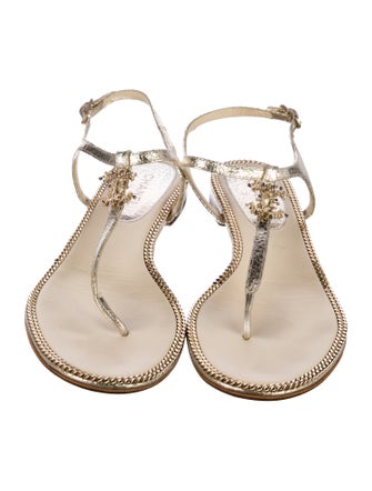 Chanel 2014 Interlocking CC Logo T-Strap Sandals