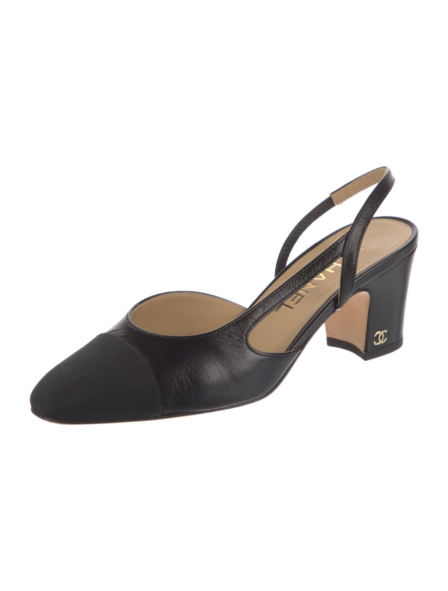 Chanel Interlocking CC Logo Leather Slingback Pumps