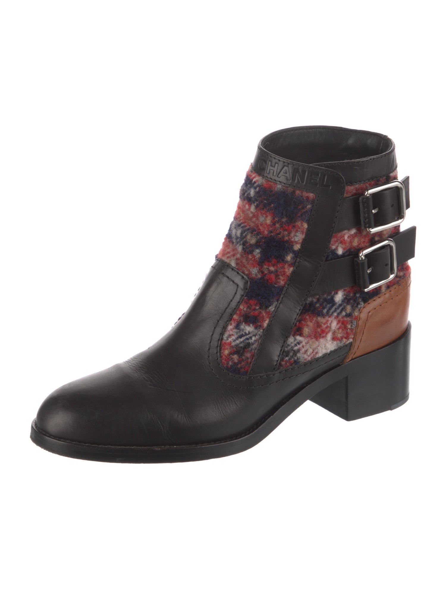 Chanel Interlocking CC Logo Tweed Combat Boots