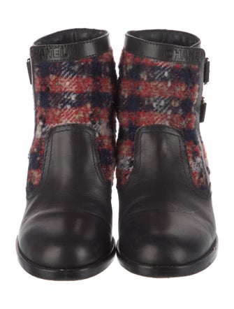 Chanel Interlocking CC Logo Tweed Combat Boots