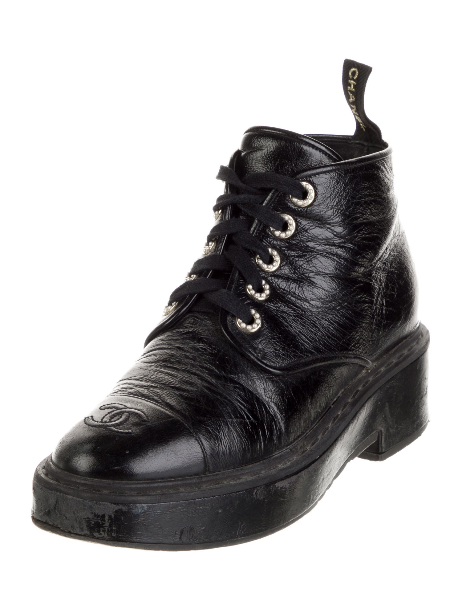 Chanel Interlocking CC Logo Leather Combat Boots