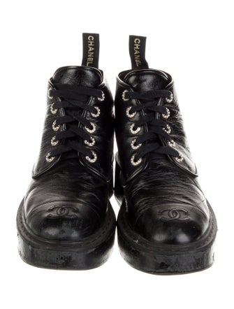 Chanel Interlocking CC Logo Leather Combat Boots