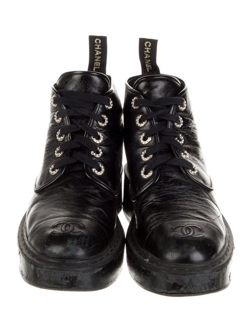 Chanel Interlocking CC Logo Leather Combat Boots