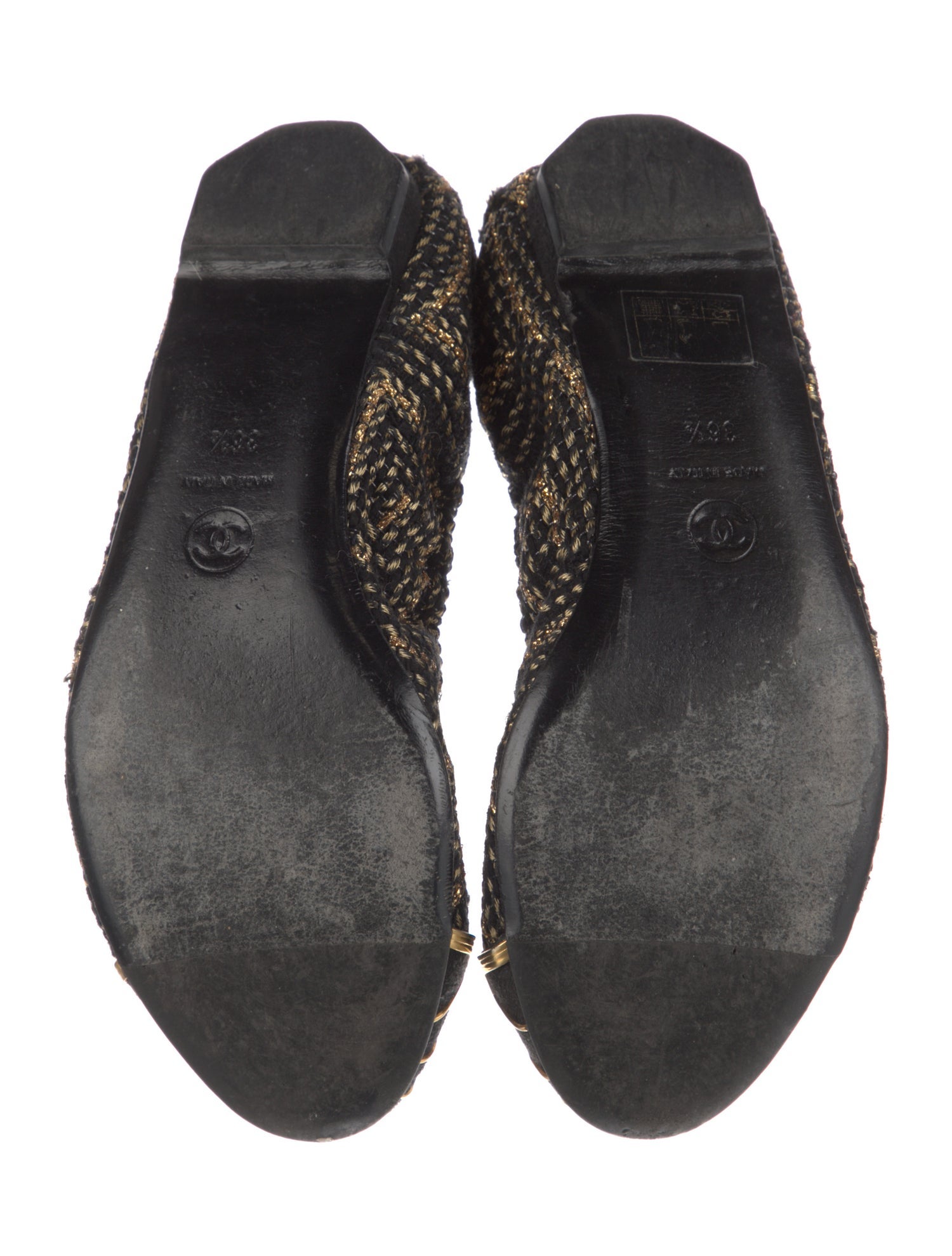 Chanel Interlocking CC Logo Tweed Ballet Flats