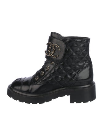 Chanel Interlocking CC Logo Patent Leather Combat Boots
