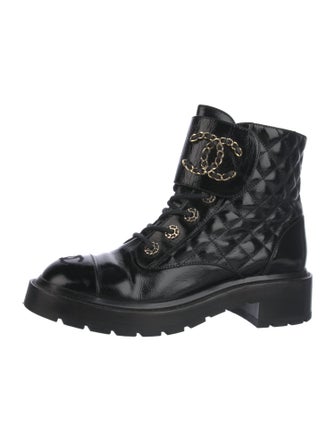 Chanel Interlocking CC Logo Patent Leather Combat Boots