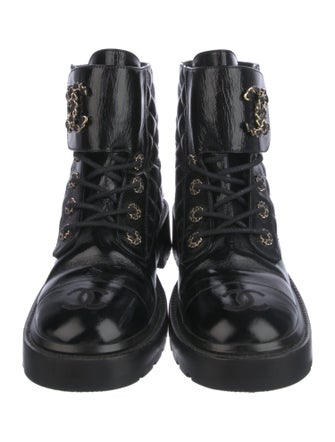 Chanel Interlocking CC Logo Patent Leather Combat Boots