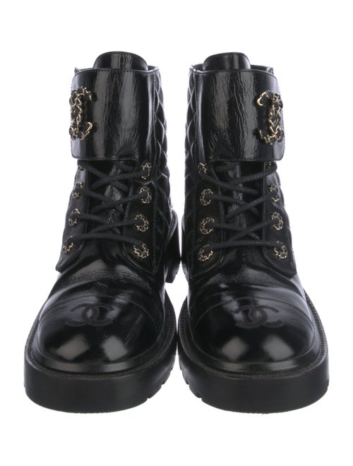 Chanel Interlocking CC Logo Patent Leather Combat Boots