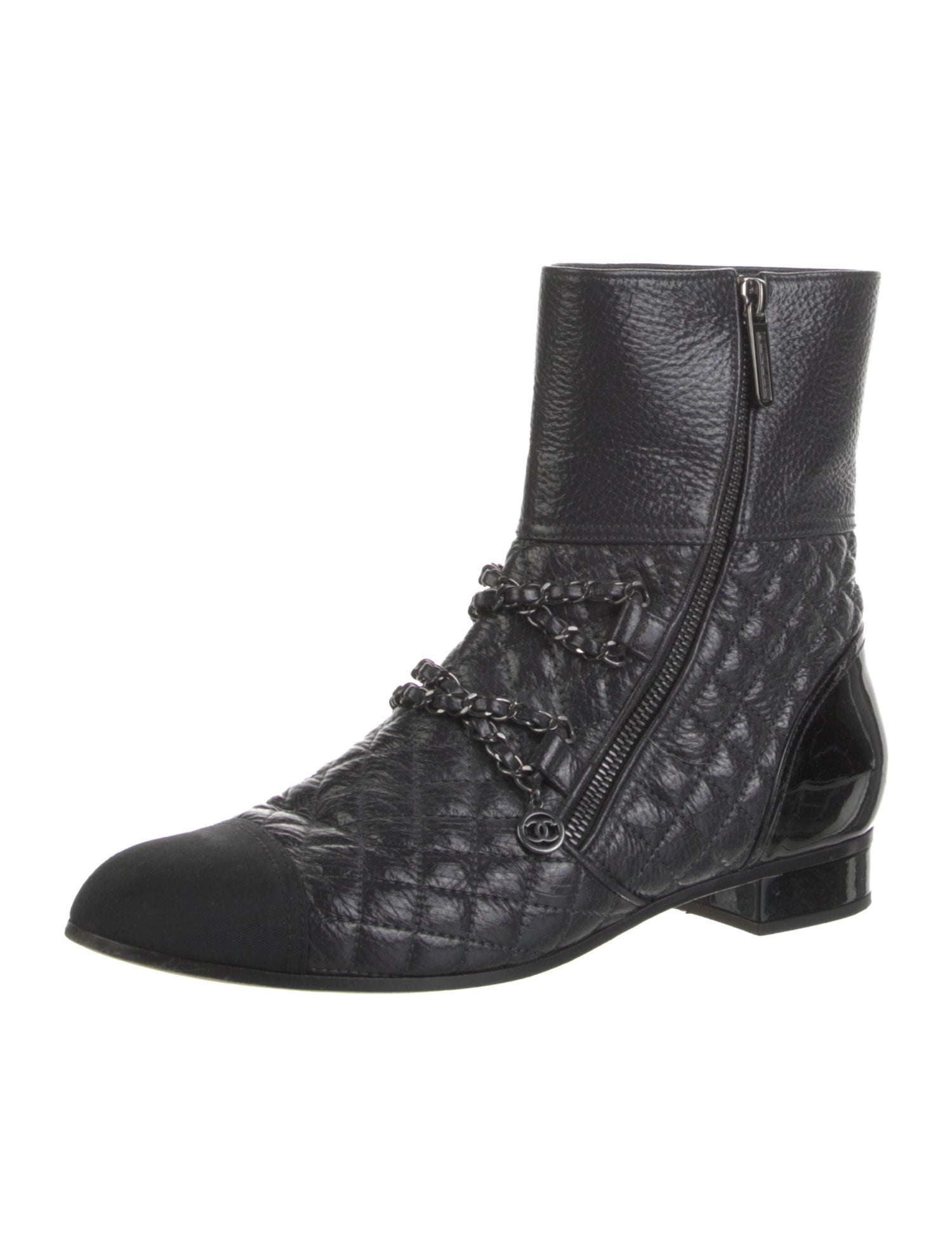 Chanel Interlocking CC Logo Leather Combat Boots