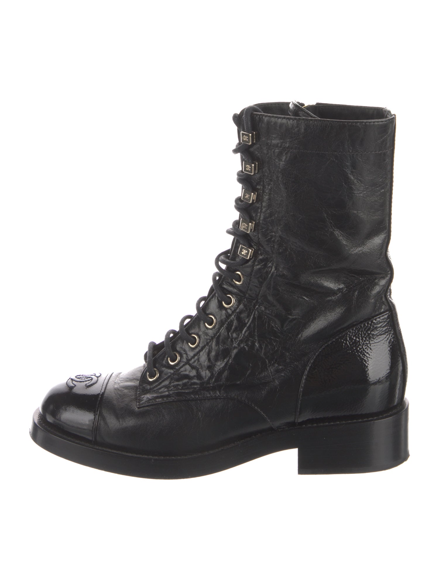 Chanel Interlocking CC Logo Lambskin Combat Boots
