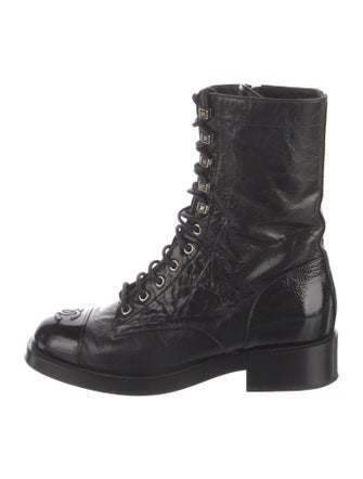 Chanel Interlocking CC Logo Lambskin Combat Boots