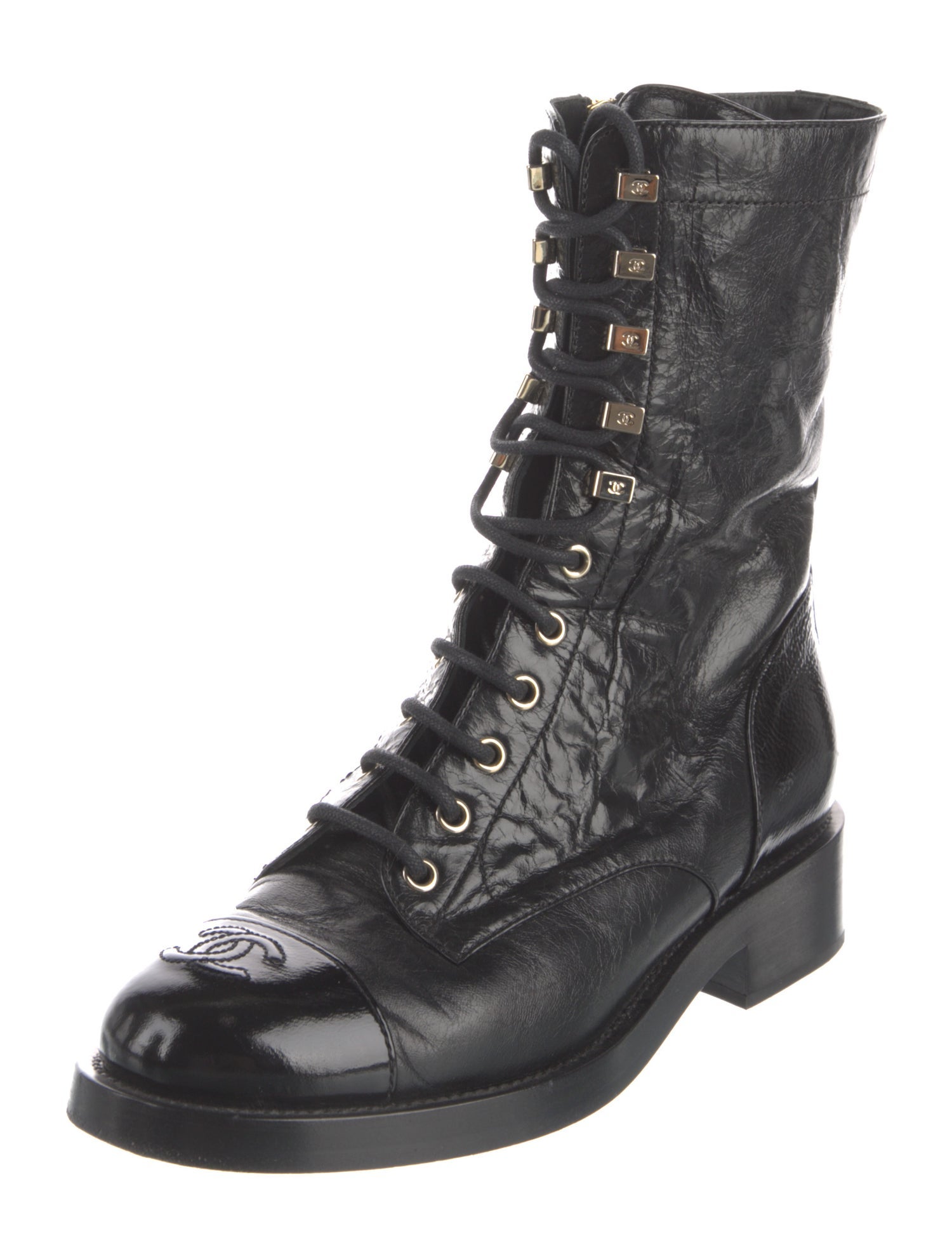 Chanel Interlocking CC Logo Lambskin Combat Boots