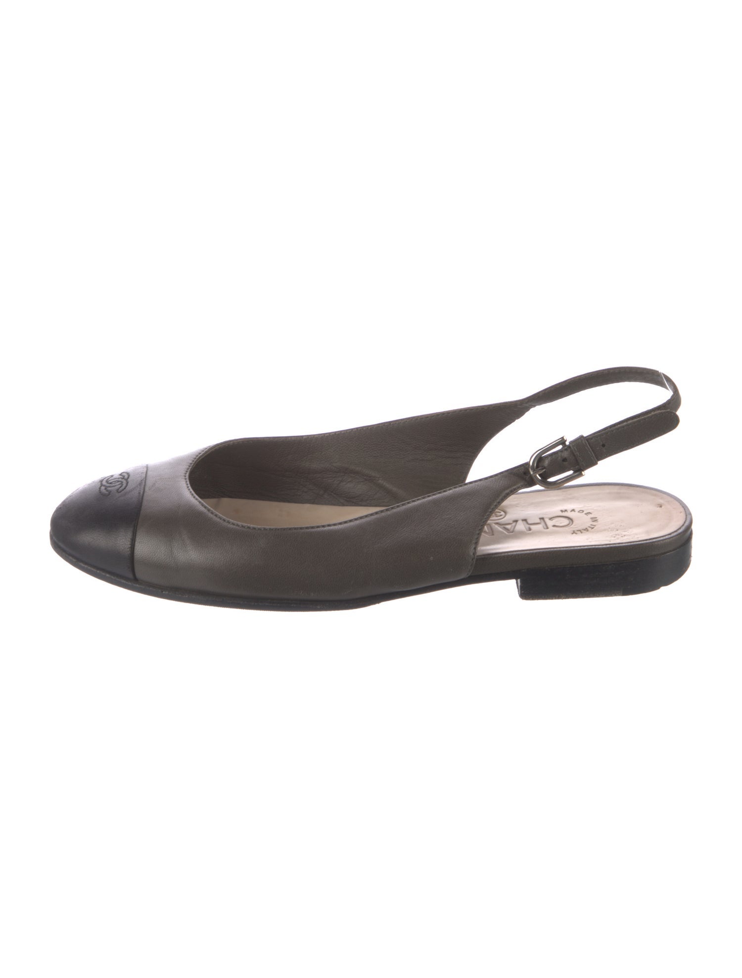 Chanel Interlocking CC Logo Lambskin Slingback Flats