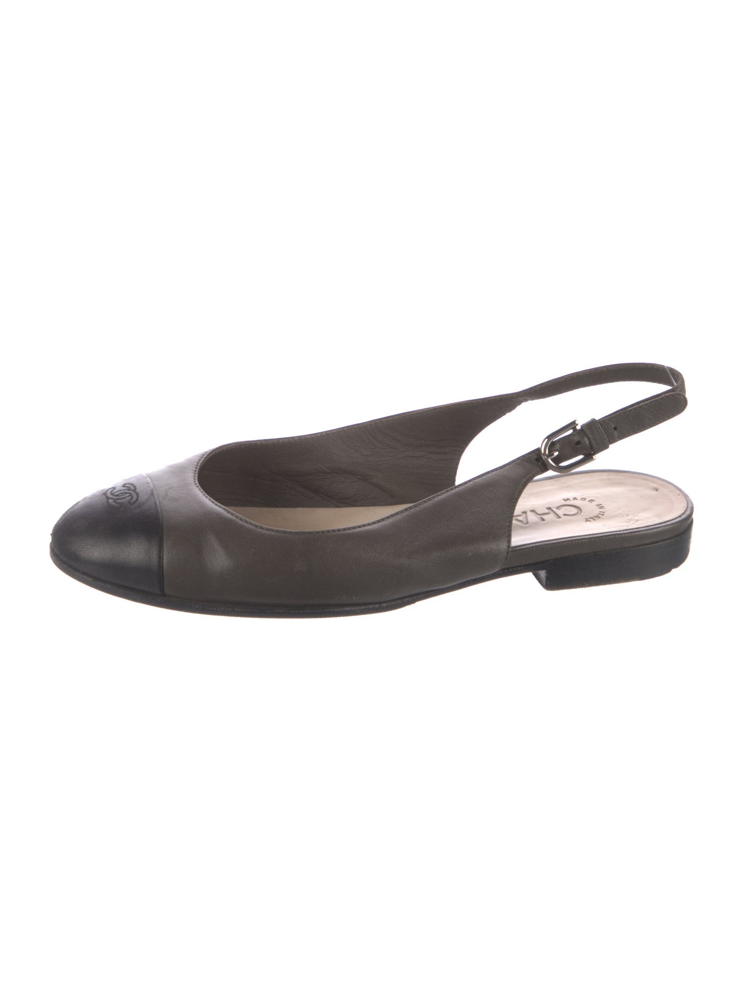 Chanel Interlocking CC Logo Lambskin Slingback Flats