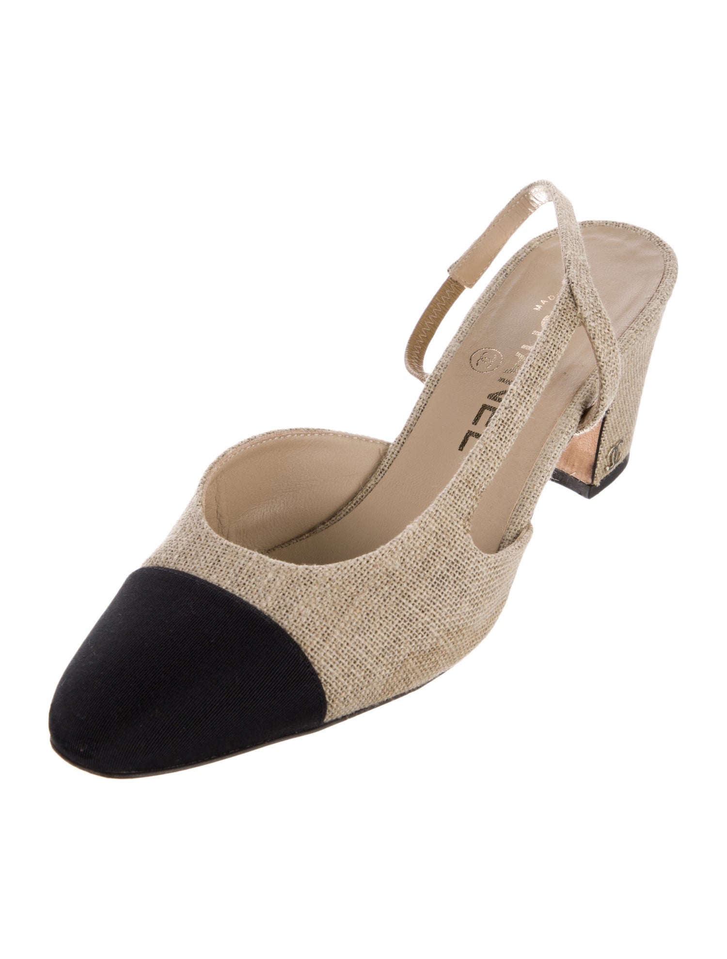 Chanel Interlocking CC Logo Raffia Slingback Pumps