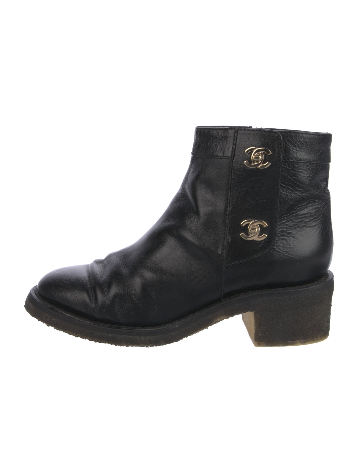 Chanel Interlocking CC Logo Leather Moto Boots