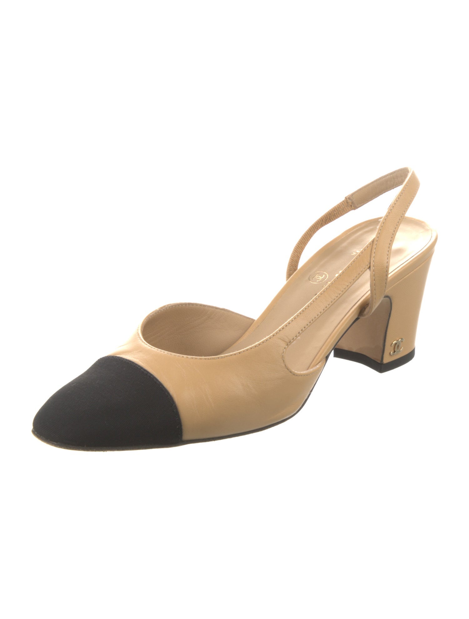 Chanel Interlocking CC Logo Goat Leather Slingback Pumps