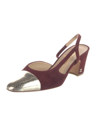 Chanel Interlocking CC Logo Suede Slingback Pumps