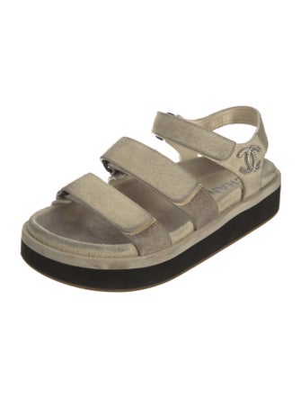 Chanel Interlocking CC Logo Suede Slingback Sandals