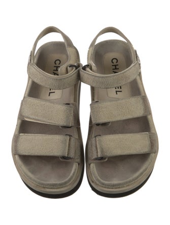 Chanel Interlocking CC Logo Suede Slingback Sandals