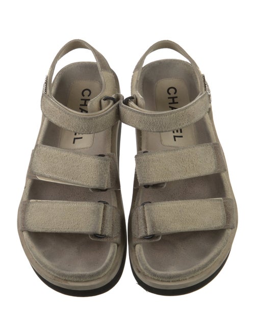 Chanel Interlocking CC Logo Suede Slingback Sandals