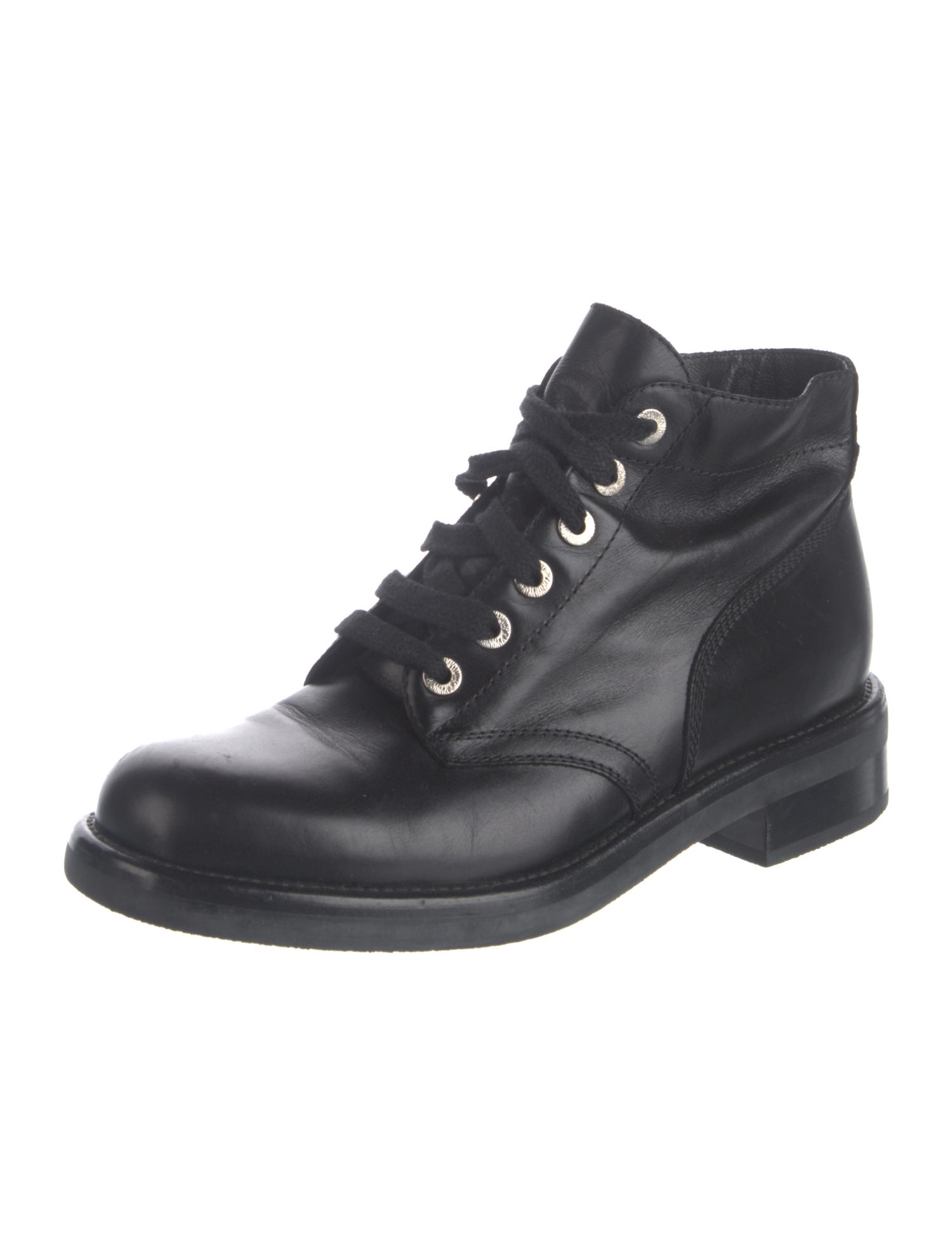 Chanel Interlocking CC Logo Calfskin Combat Boots