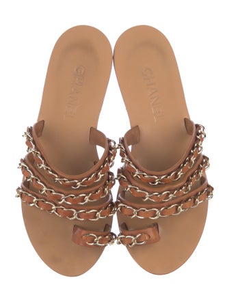 Chanel Leather Chain-Link Accents Slides