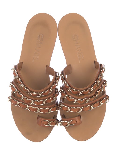 Chanel Leather Chain-Link Accents Slides