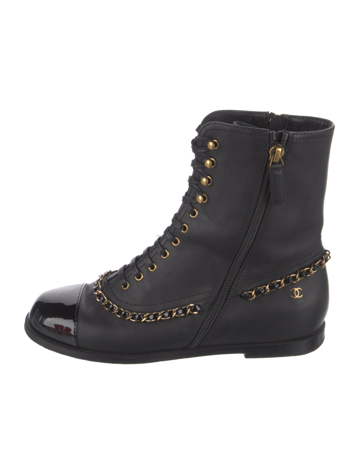 Chanel Interlocking CC Logo Leather Combat Boots