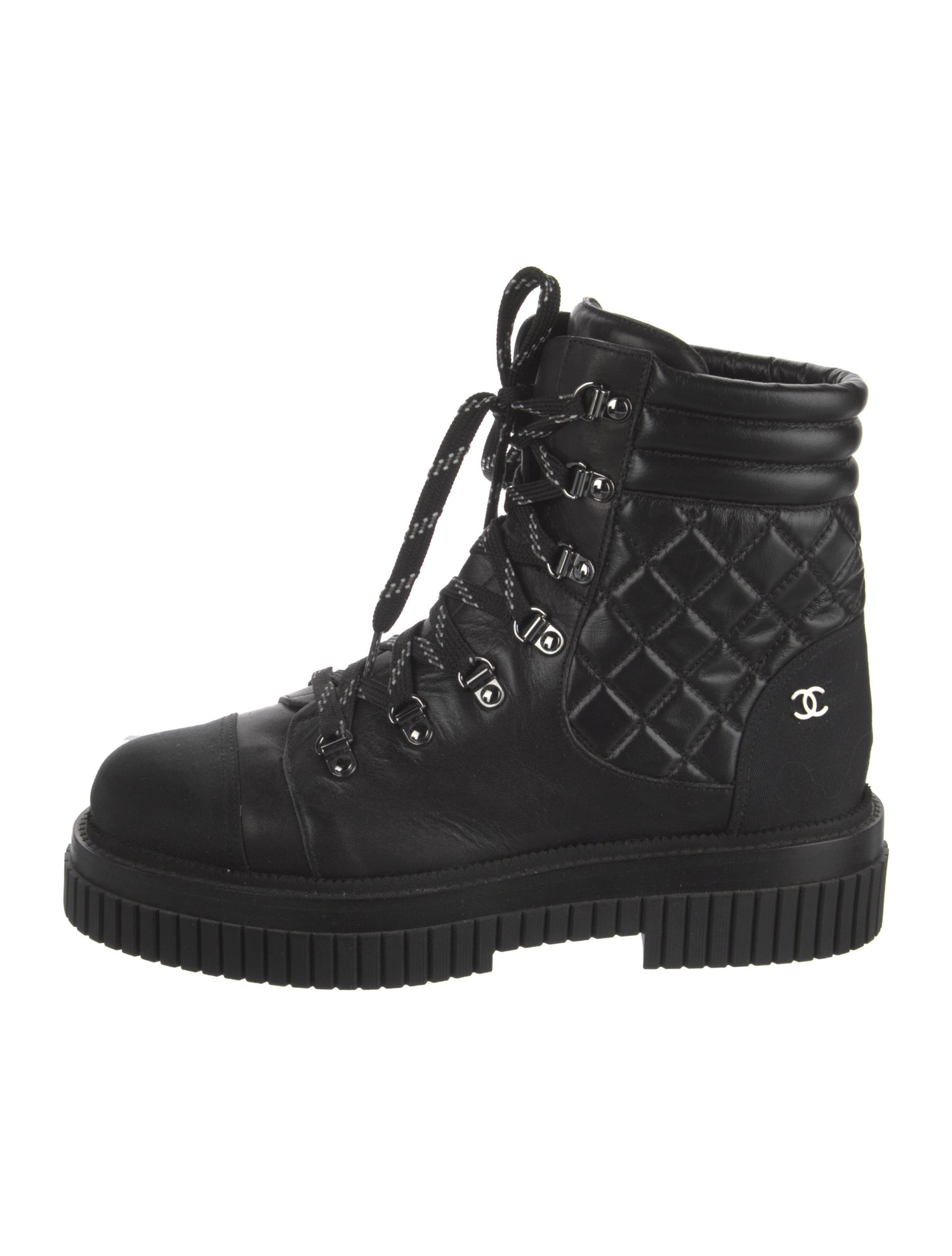 Chanel Interlocking CC Logo Leather Combat Boots