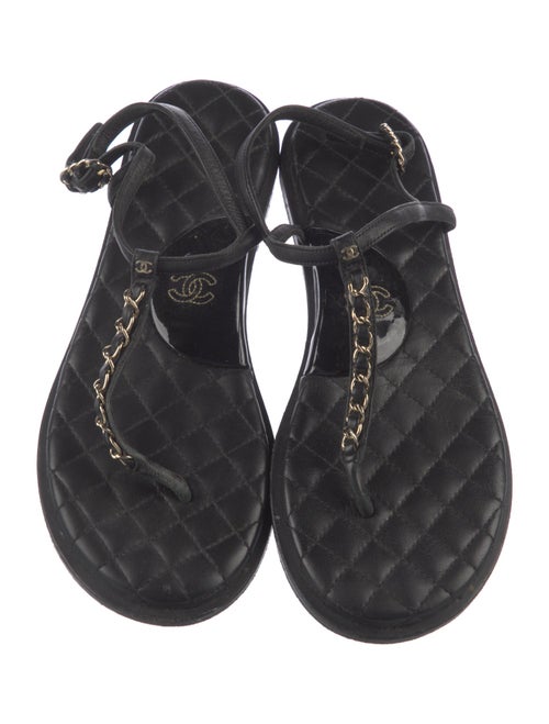 Chanel Interlocking CC Logo Leather T-Strap Sandals