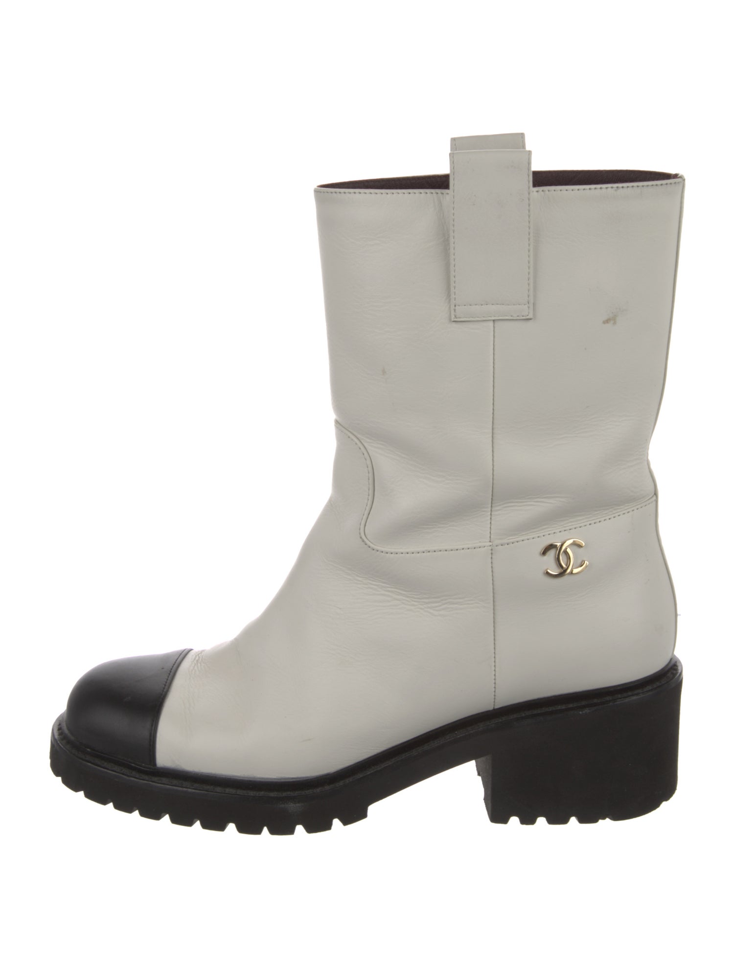 Chanel 2020 Interlocking CC Logo Moto Boots - White Boots, Shoes