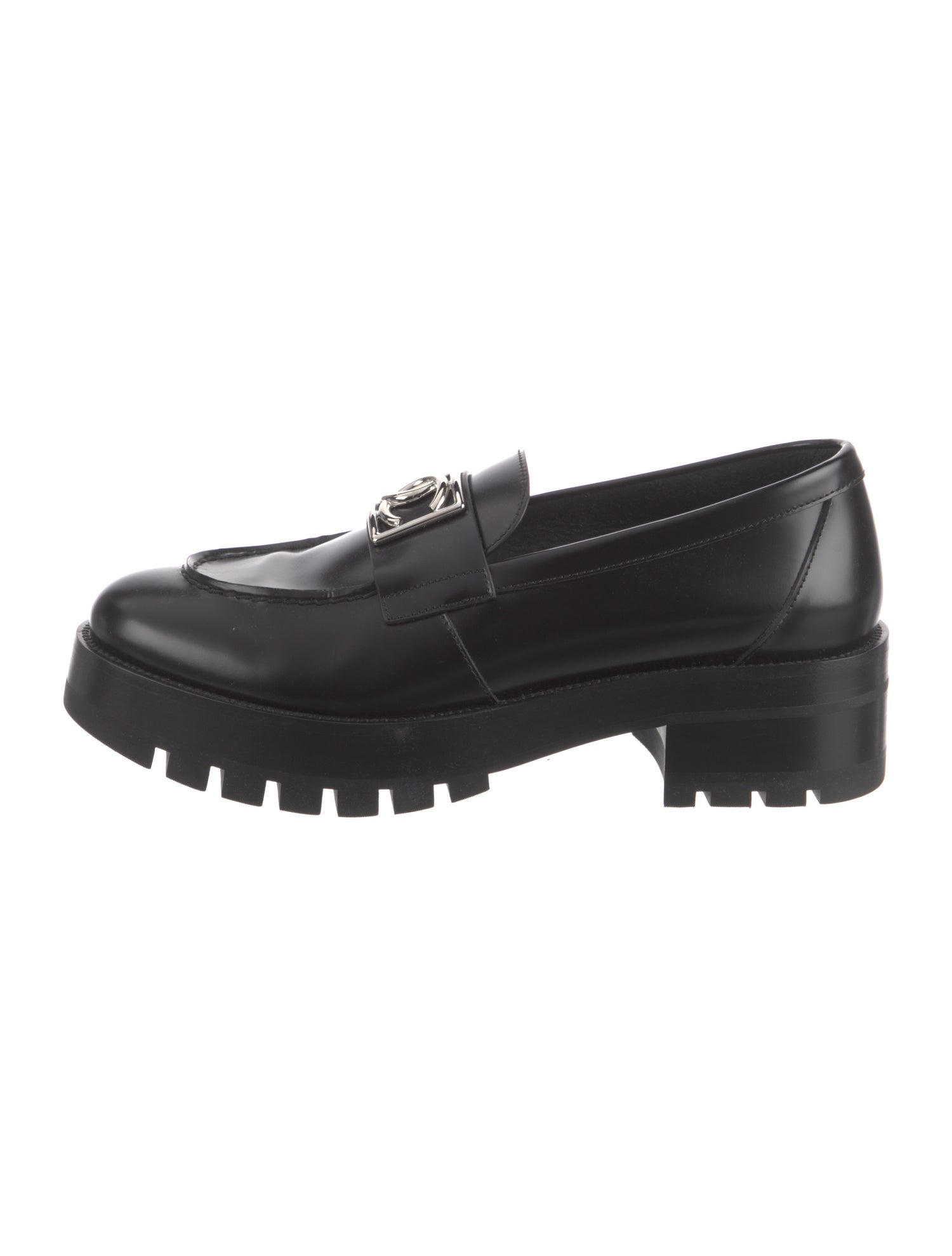 Chanel Interlocking CC Logo Leather Loafers
