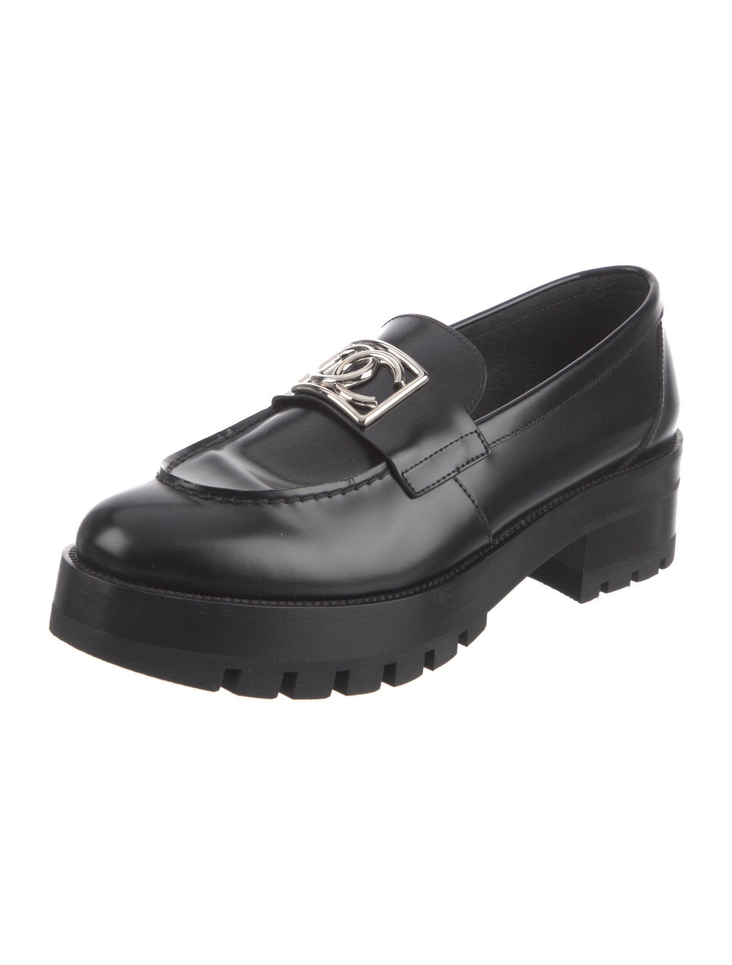 Chanel Interlocking CC Logo Leather Loafers