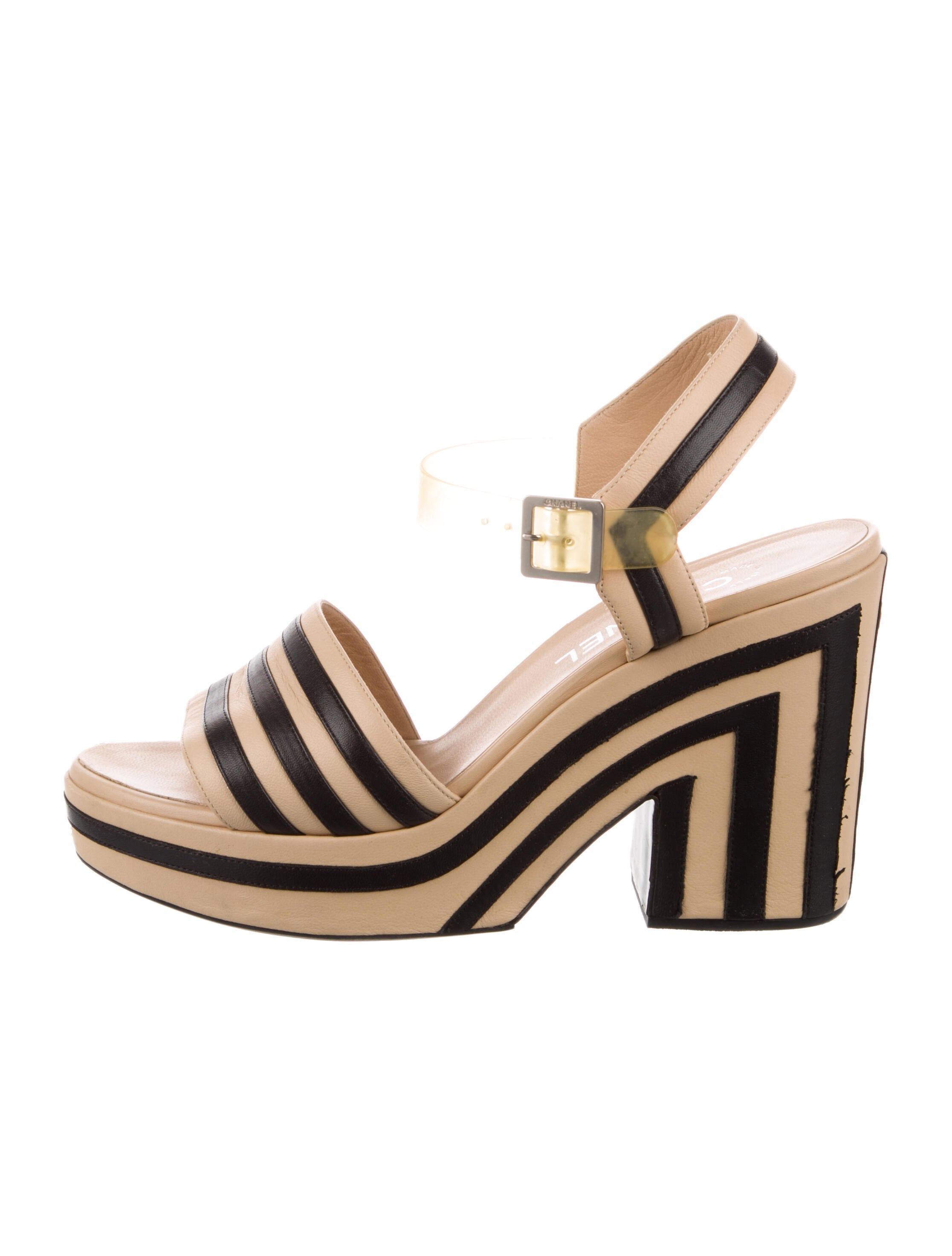 Chanel Interlocking CC Logo Leather Slingback Sandals