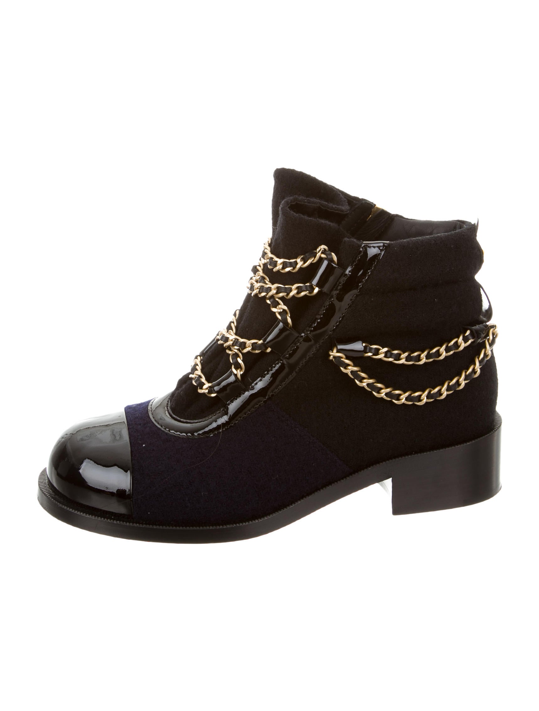 Chanel Chain-Link Cap-Toe Ankle Boots