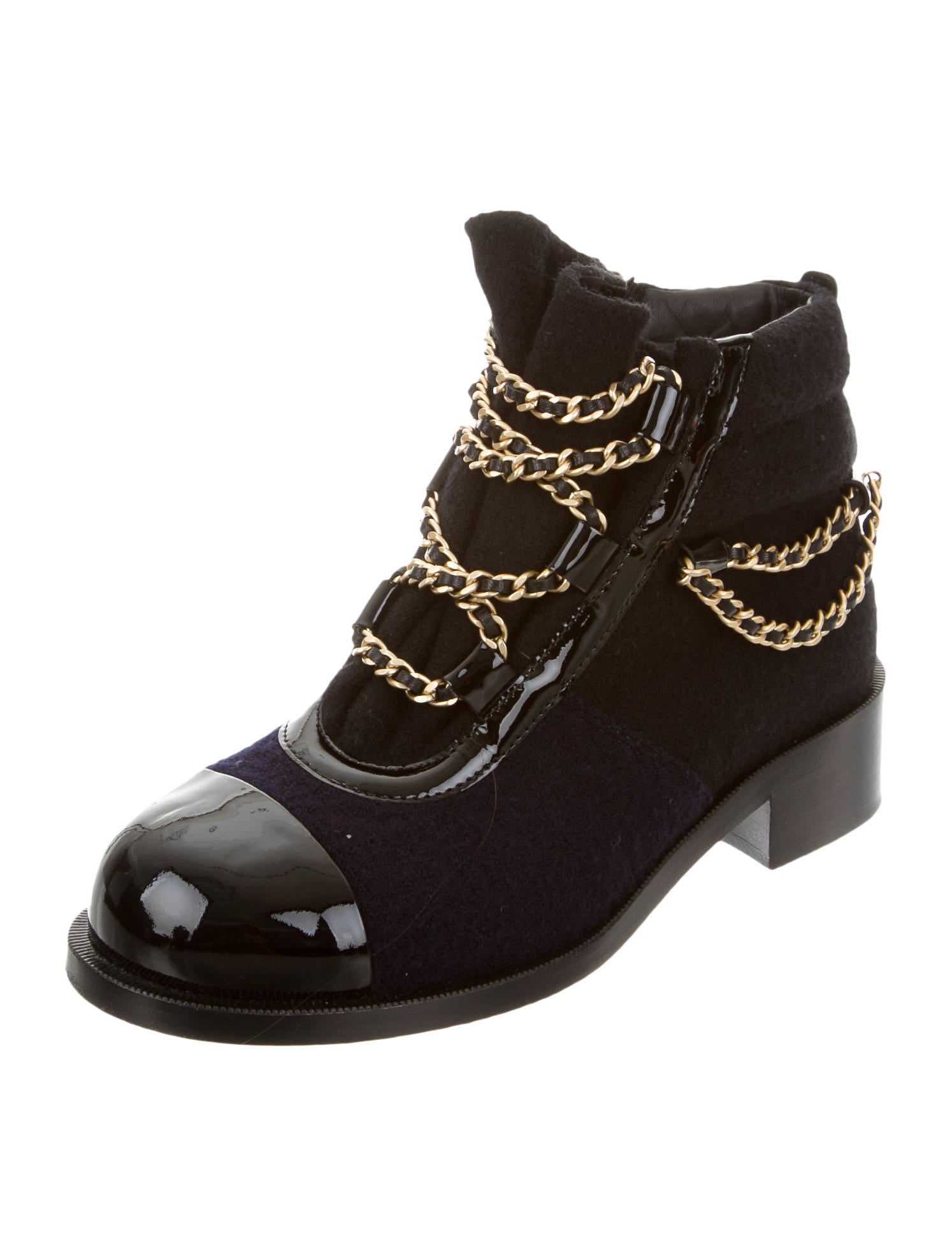 Chanel Chain-Link Cap-Toe Ankle Boots