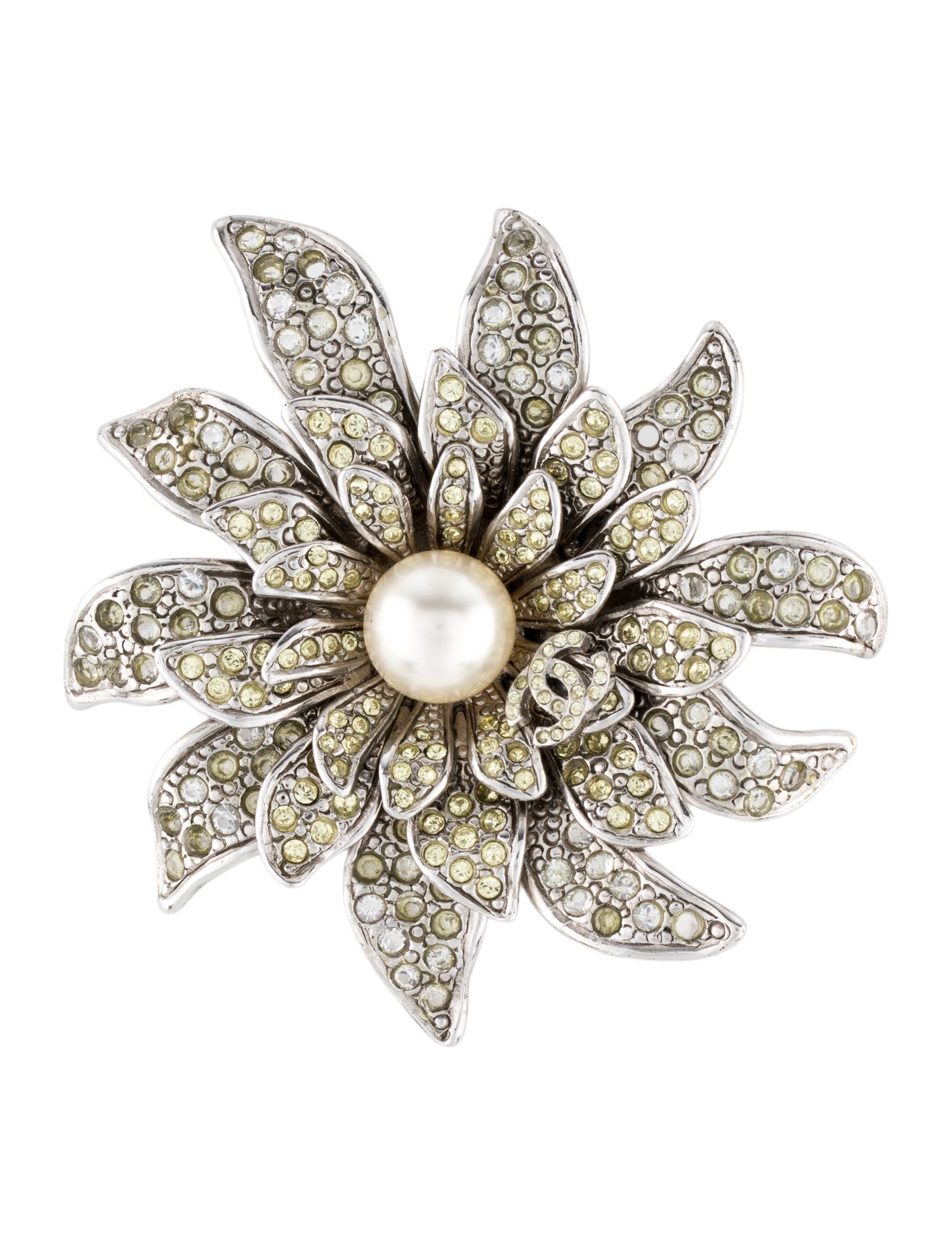 Chanel Faux Pearl & Strass CC Flower Pendant Brooch
