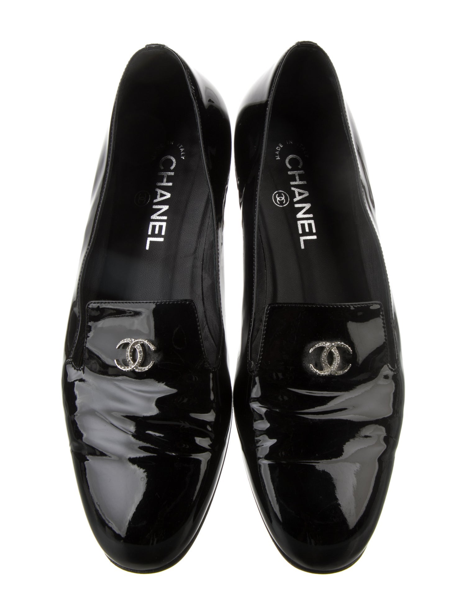 Chanel Interlocking CC Logo Patent Leather Loafers