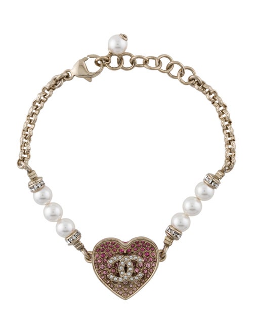 Chanel 2023 Faux Pearl, Strass & Enamel Heart Bracelet